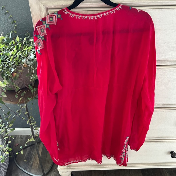 Johnny Was Silk Embroidered Blouse Red XL - Picture 2 of 4